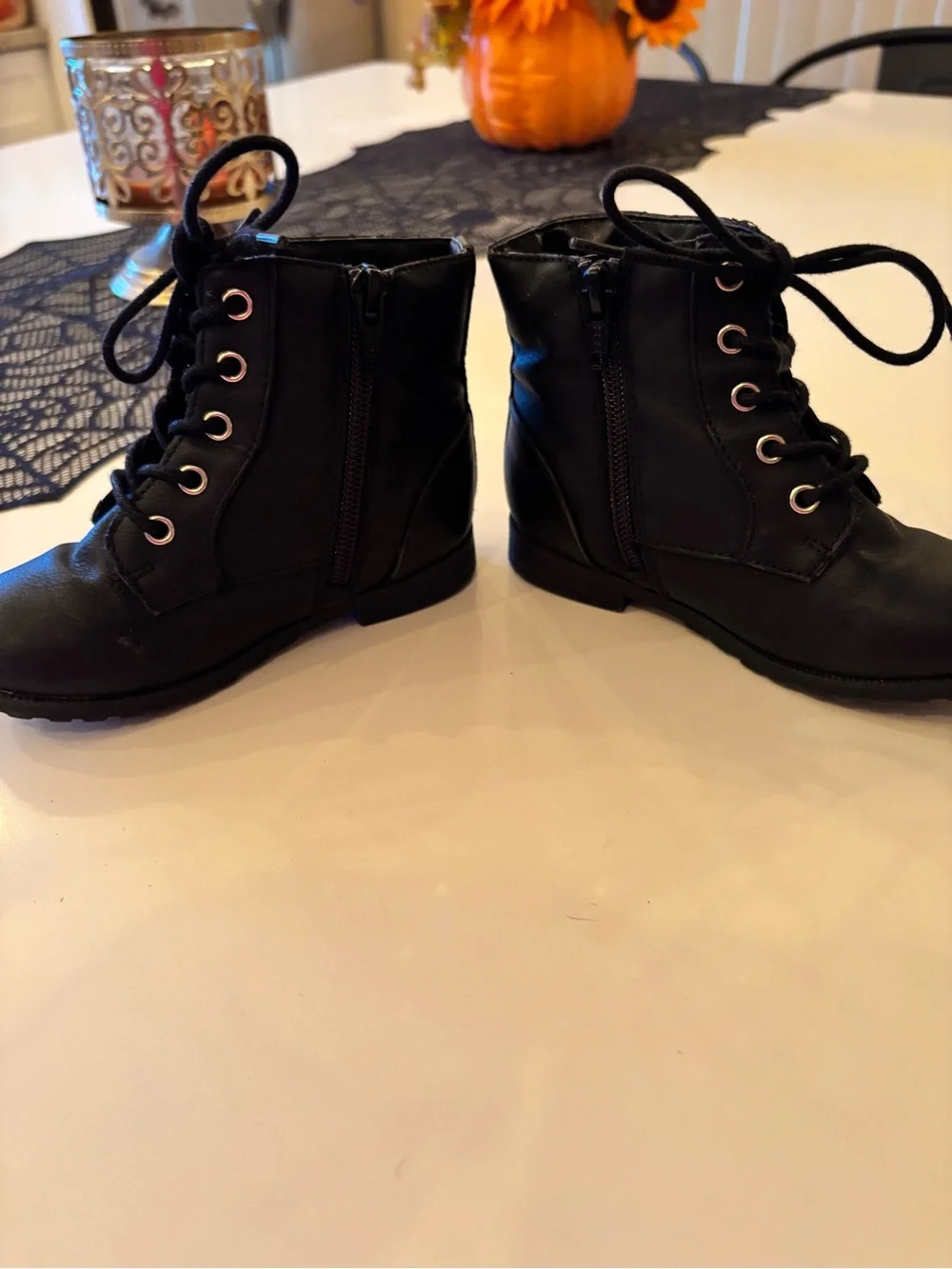 Kids Quilted Lace-Up Ankle Boots Black